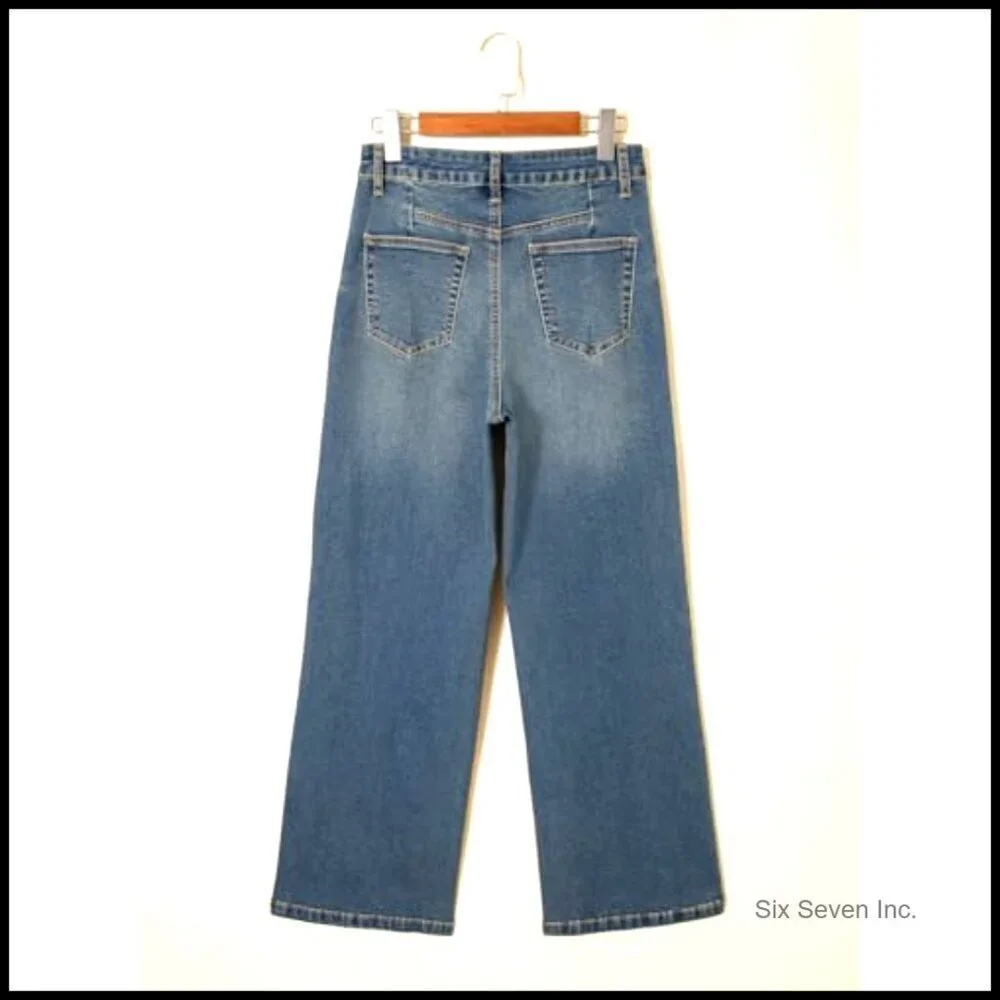 Wide Leg Jeans High Waisted Stretchy Baggy Front Seam Denim Pants Y2K
